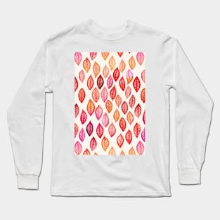 Watercolor Leaf Pattern in Autumn Colors Long Sleeve T-Shirt